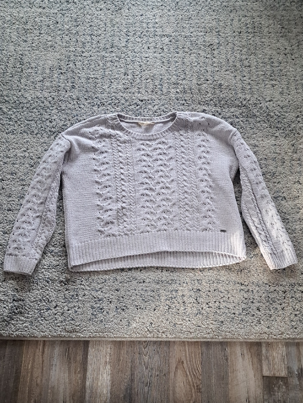 Aeropostale Light Gray Cable Knit Crew Sweater